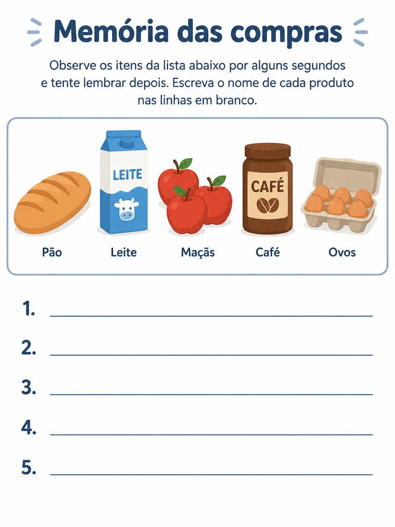 Página de atividade: Memória das compras
